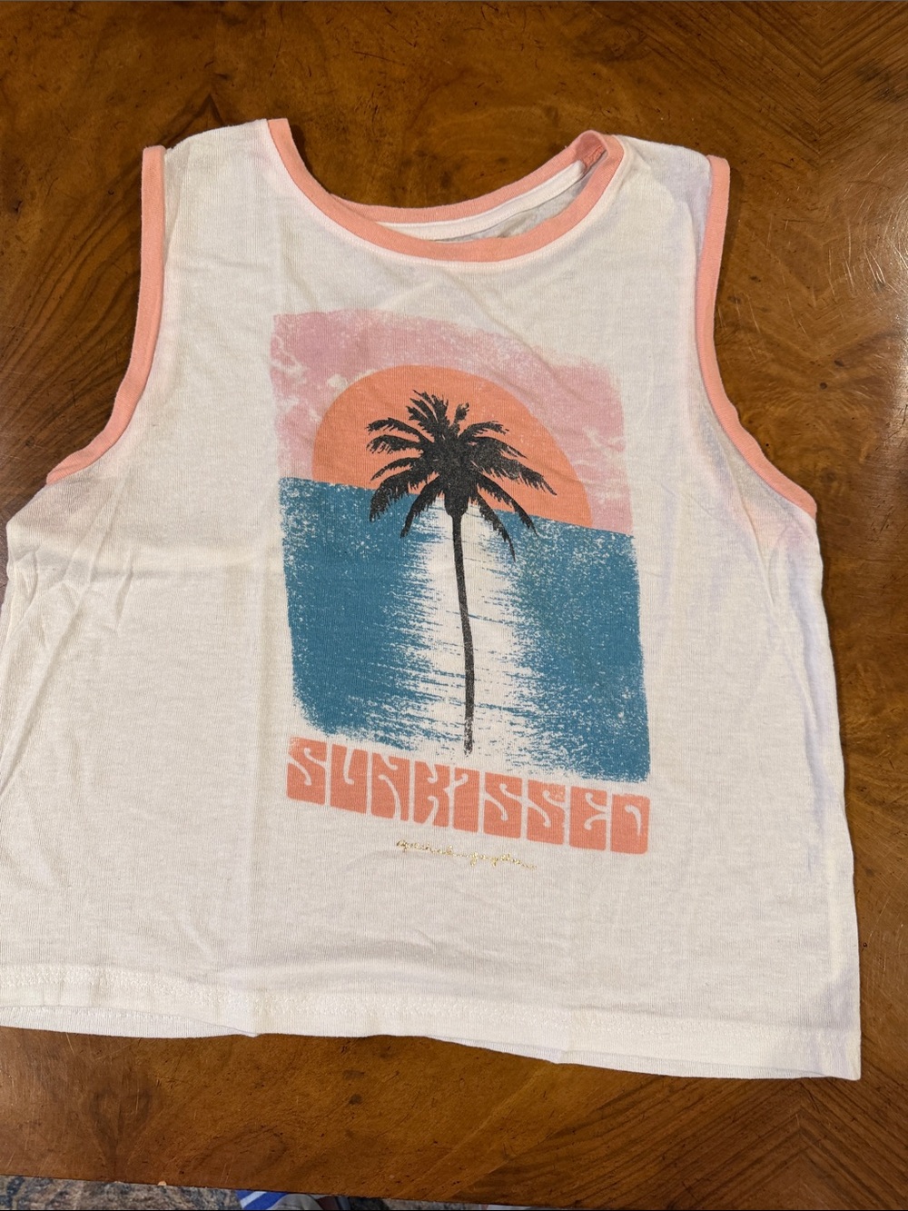 Spiritual Gangster White Tank with Pink Trim and Blue Graphic
